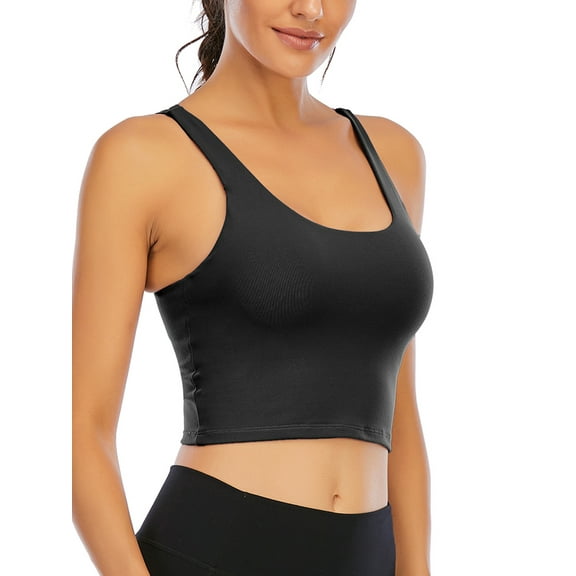 SAYFUT Women Girls Removable Paddeds Sport Bras Spaghetti Strap Yoga Bras for Gym Running Workout Fitness Bra Crop Tops Seamless Stretch Bra