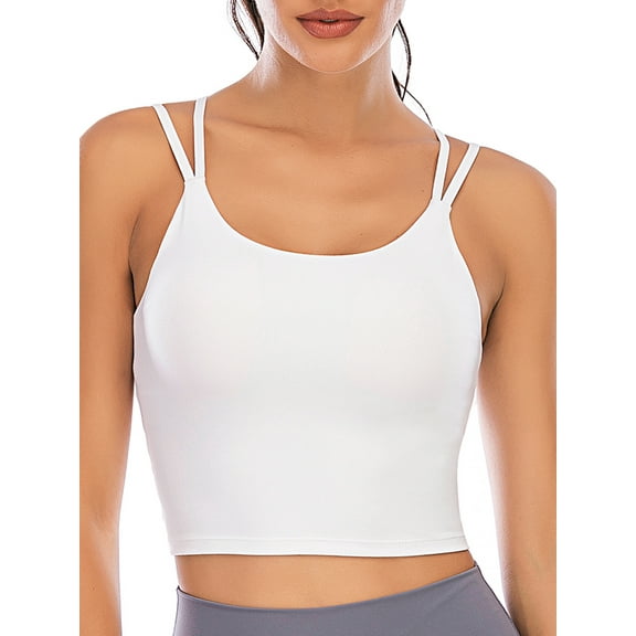 SAYFUT Women Girls Removable Paddeds Sport Bras Spaghetti Strap Yoga Bras for Gym Running Workout Fitness Bra Crop Tops Seamless Stretch Bra