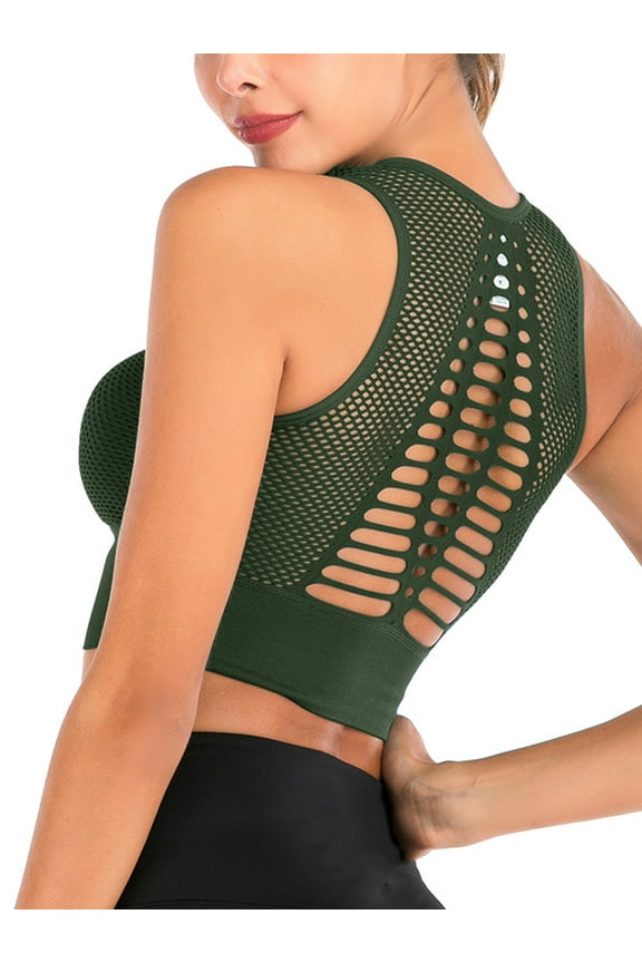 Women Mesh High Neck Sports Bra Full Coverage Yoga Sports Bra Crop Tank Tops Gym Dancing Jogging Workout
