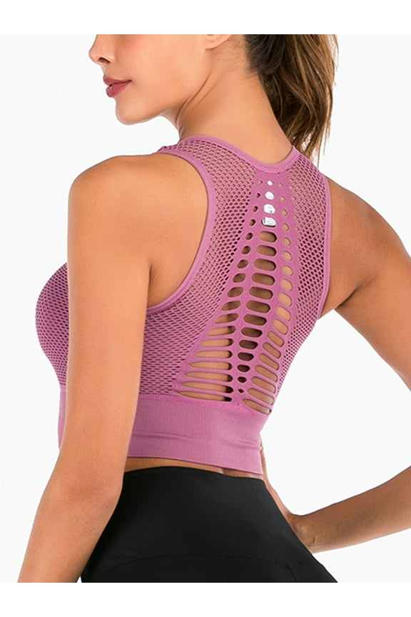 Women Mesh High Neck Sports Bra Full Coverage Yoga Sports Bra Crop Tank Tops Gym Dancing Jogging Workout