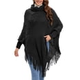 thumbnail image 1 of SAYFUT Women Poncho Pullover Cardigan Soft Wrap Hooded Cape with Fringed Hem Long Sleeve Shawl Wrap Knitted Sweater, 1 of 8