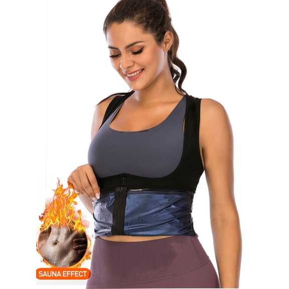 SAYFUT Women Sauna Sweat Vest Polymer Slimming Workout Sauna Tank Top Shapewear for Weight Loss Black/Gray