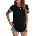 thumbnail image 1 of SAYFUT Women Tunic Tops Blouse Short Sleeve Asymmetric Hem Shirts Summer Fashion Round Neck T-shirt for Ladies Junior Side Irregular Hem Tee Tops, Black/Green, S-2XL, 1 of 6