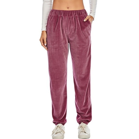 SAYFUT Women Velvet Velour Joggers - Solid Basic Premium Soft Stretch Warm Winter Sweatpants Velour Track Pants