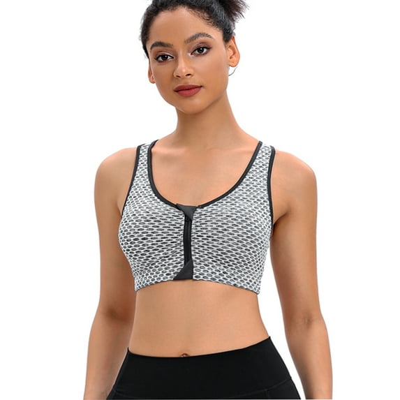 SAYFUT Women Zip Front Sports Bra Adjustable Straps High Support Medium Impact Zipper Front Hook Running Bra Crisscross Padded