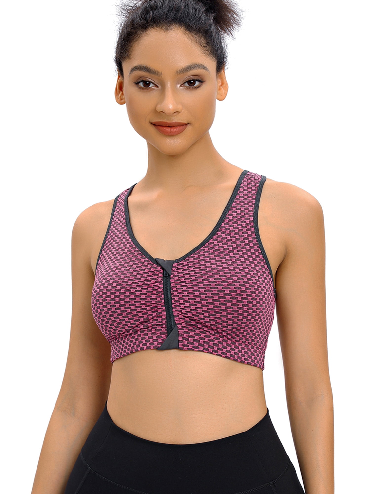 SAYFUT Women Zip Front Sports Bra Adjustable Straps High Support Medium Impact Zipper Front Hook