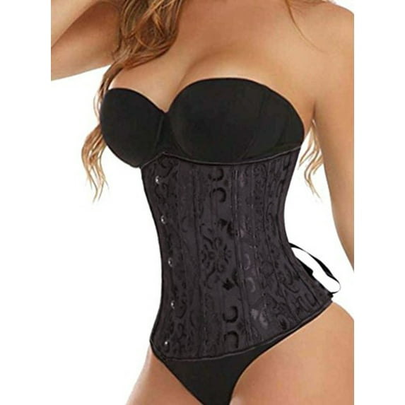 SAYFUT Women's 24 Steel Boned Waist Trainer Underbust Cincher Corset Busiter Black/White