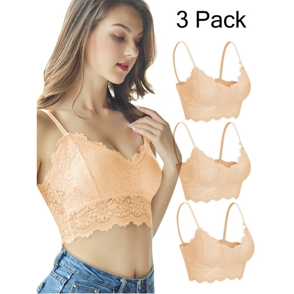 SAYFUT Women's 3PCS Sexy Floral Lace Bras Removable Padded Bra Racerback Breathable Halter Bralette Bra Lingerie