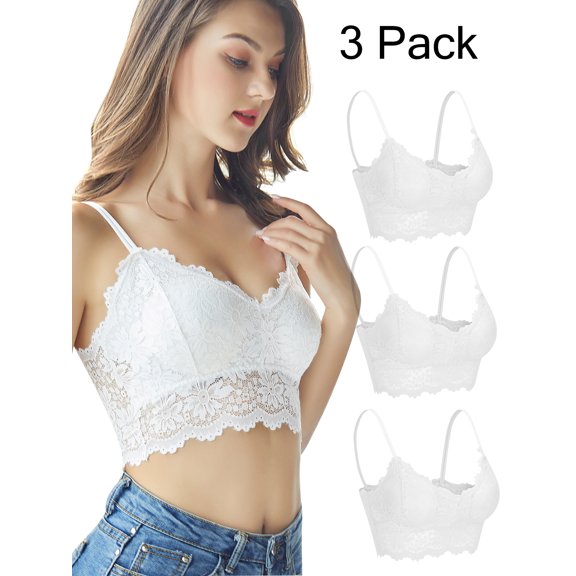 SAYFUT Women's 3PCS Sexy Floral Lace Bras Removable Padded Bra Racerback Breathable Halter Bralette Bra Lingerie