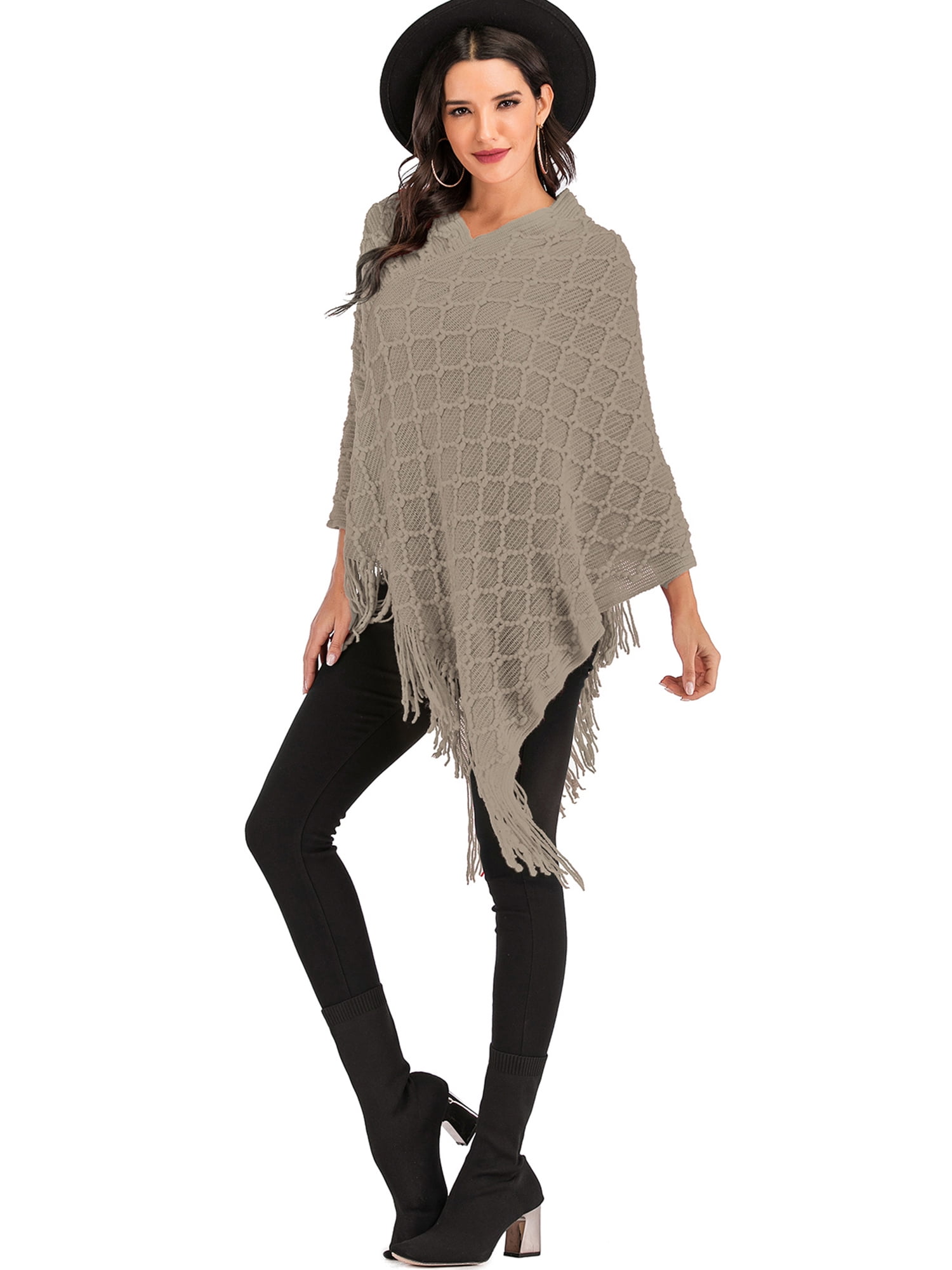SAYFUT Women's Elegant Trendy Ruffle Batwing Fringe Shawl Wrap Poncho ...