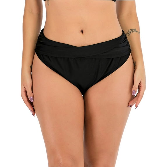 SAYFUT Women's Full Coverage Ruched Low Waisted Goddess Bikini Bottom Shirred Waisted Bikini Swim Brief