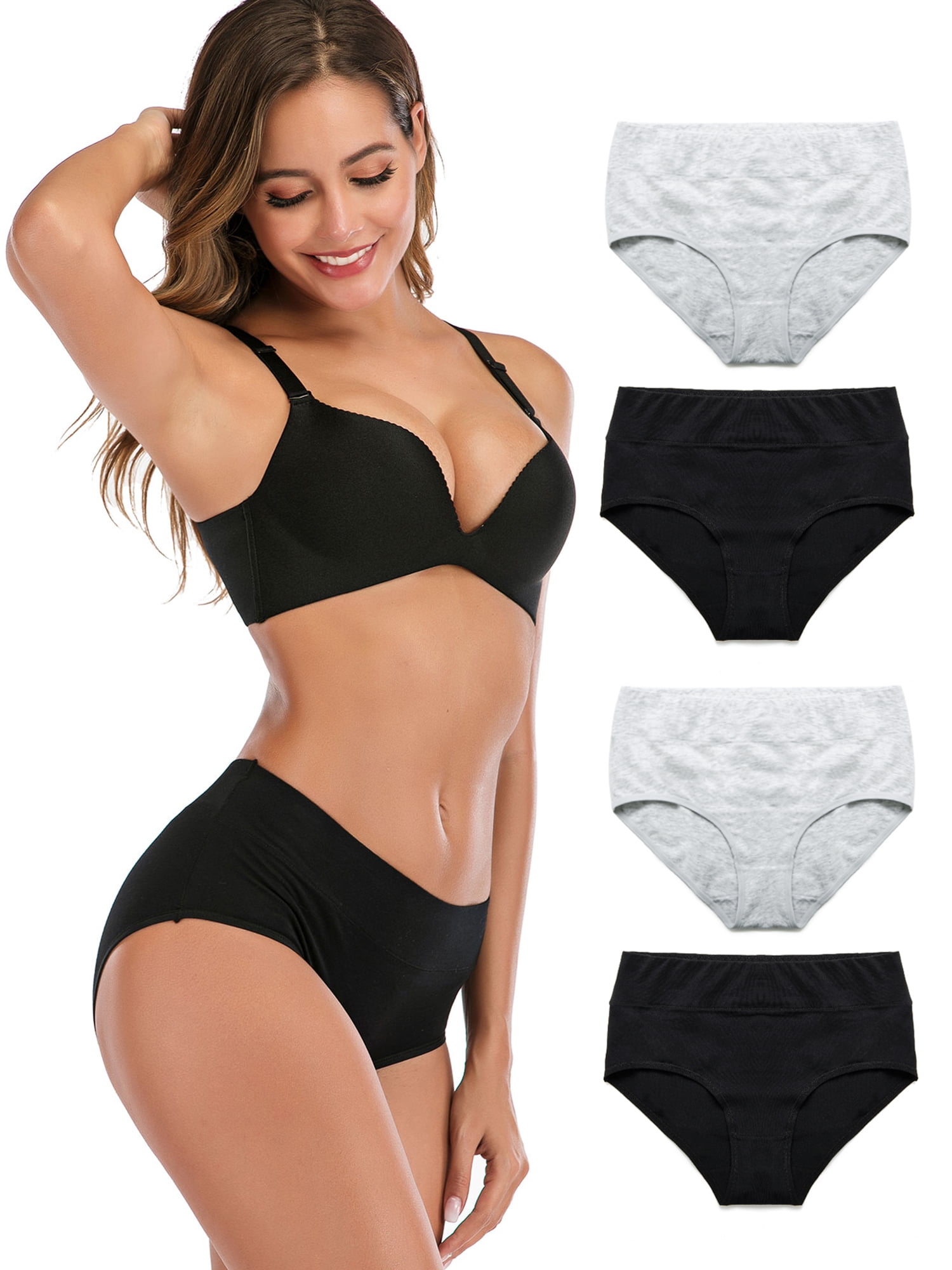 SAYFUT Women's High Waist Black Underwear Seamless Brief Panties Full  Coverage Comfortable Cotton Underwear 4-Pack 