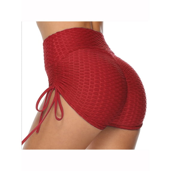SAYFUT Women's High Waisted Workout Gym Butt Lifting Booty Yoga Shorts Ruched Running Tummy Control Leggings Textured Pants