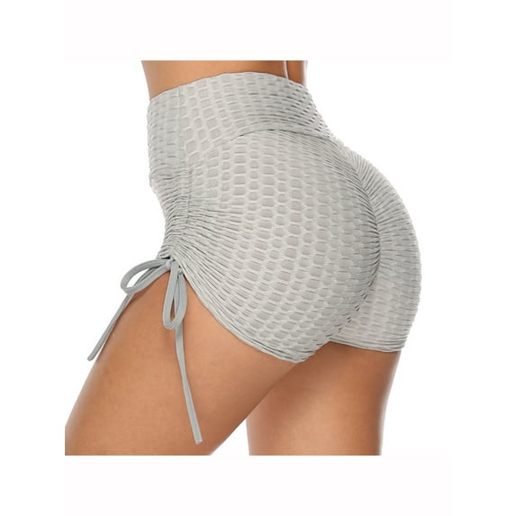 SAYFUT Women's High Waisted Workout Gym Butt Lifting Booty Yoga Shorts Ruched Running Tummy Control Leggings Textured Pants