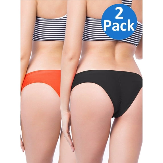 SAYFUT Women's Itsy Back Ruched Cheeky Thong Bikini Bottoms Underwear Stretch Panty 2 Pack