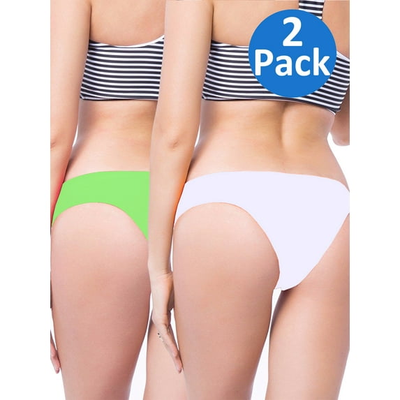 SAYFUT Women's Itsy Back Ruched Cheeky Thong Bikini Bottoms Underwear Stretch Panty 2 Pack