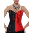 thumbnail image 1 of SAYFUT Women's Jacquard Overbust Corset Intimates Waist Training Zipper-Up Body Shaper with Half Red and Black, 1 of 1