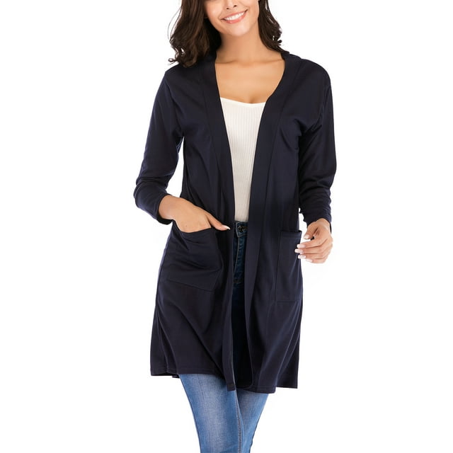 SAYFUT Women's Open Front Knitted Cardigan Sweater Black Long Cardigan Plus Size Sweaters S-3XL
