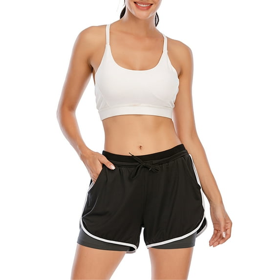 SAYFUT Women's Performance Double layer Running Shorts Workout Sports Yoga Shorts Tights Pants