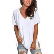 SAYFUT Women's Plus Size Tee Shirt Short Sleeve V Neck Basic T Shirts Side Slit Tops, up to size 3XL, White