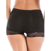 SAYFUT Women's Removable Padded Butt Lifter Panties Hip Enhancer Underwear Shapewear Lace Boyshort Black/Nude