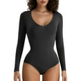 thumbnail image 1 of Women's Seamless Long Sleeve Bodysuit Crew Neck Basic Stretch T Shirt Top, 1 of 8