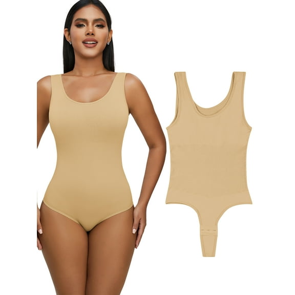 SAYFUT Women's Round Squarer Neck Bodysuit Rompers Seamless Ribbed Yoga Workout Summer Sleeveless Recer Back Sexy Jumpsuit Black S-XL