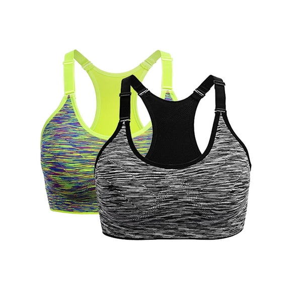 SAYFUT Women's Seamless Active Keyhole Mesh Racerback Sports Bra Middle Impact 2-Pack
