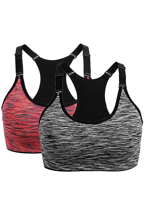 Women's Seamless Active Keyhole Mesh Racerback Sports Bra Middle Impact 2-Pack