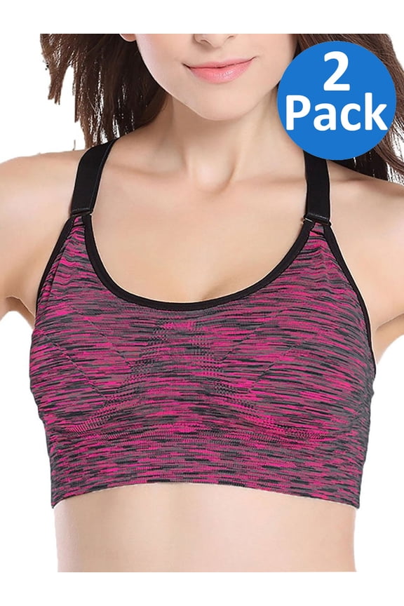 Women's Seamless Active Keyhole Mesh Racerback Sports Bra Middle Impact 2-Pack
