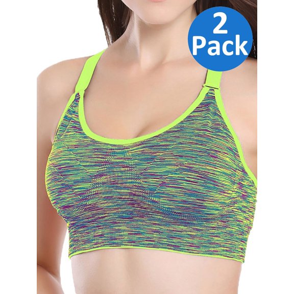 SAYFUT Women's Seamless Active Keyhole Mesh Racerback Sports Bra Middle Impact 2-Pack