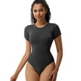 thumbnail image 1 of SAYFUT Women's Seamless Short Sleeve Bodysuit Crew Neck Basic Stretch T Shirt Top, 1 of 7