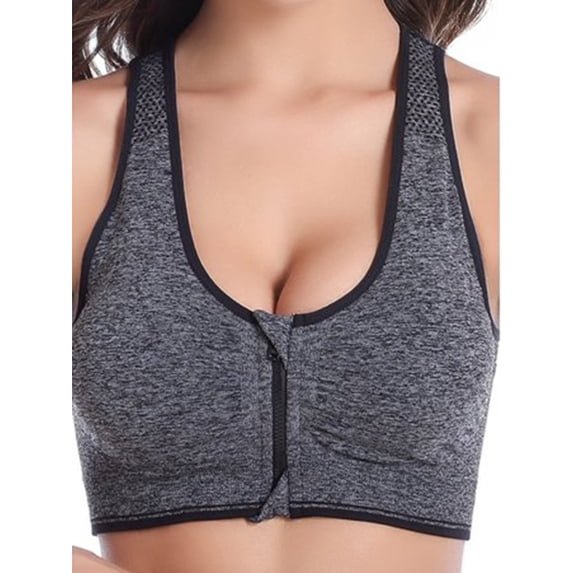 SAYFUT Women's Seamless Zipfront Padded Cups Mesh Racerback Sports Bra Tops Tank High Impack Support for Gym Running Workout Yoga Fitness