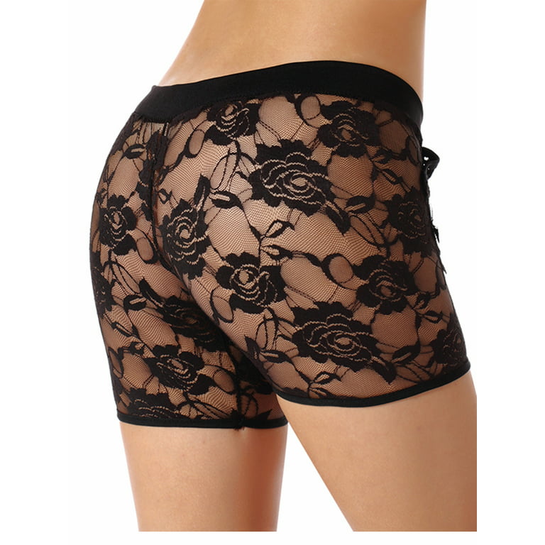 SAYFUT Women's Sexy Lace Boyshorts Panties Underwear Slim Black Transparent  Mini Shorts 