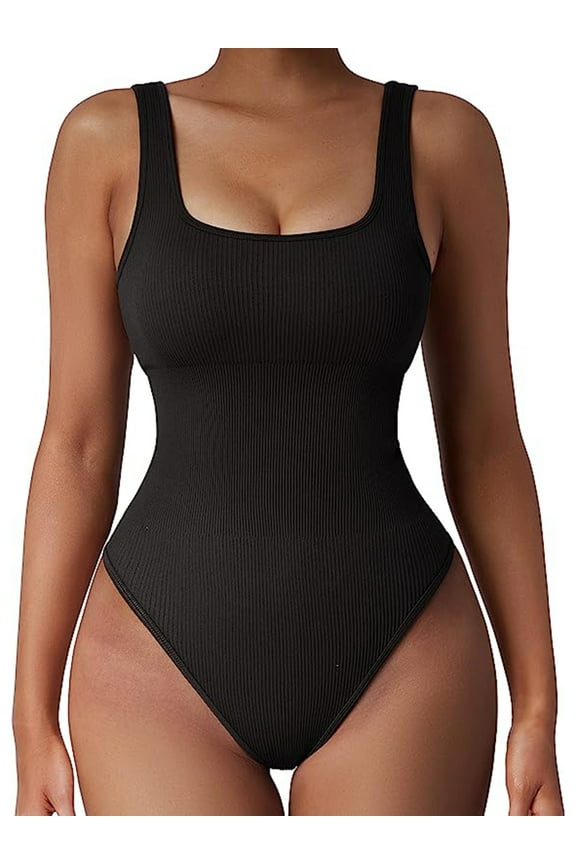 Women's Sexy Sleeveless Shapewear Bodysuit Tummy Control Full Body Shaper Scoop Neck Tank Top Girdle Jumpsuit Slimming Bodysuits(Black S-XL)