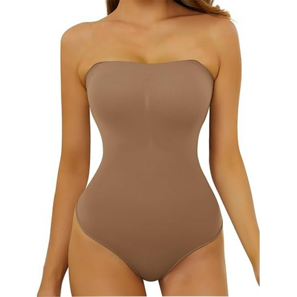 Women's Sexy Strapless Bodysuit One Piece Seamless Ribbed Triangle Off Shoulder Shapewear Tops Leotard