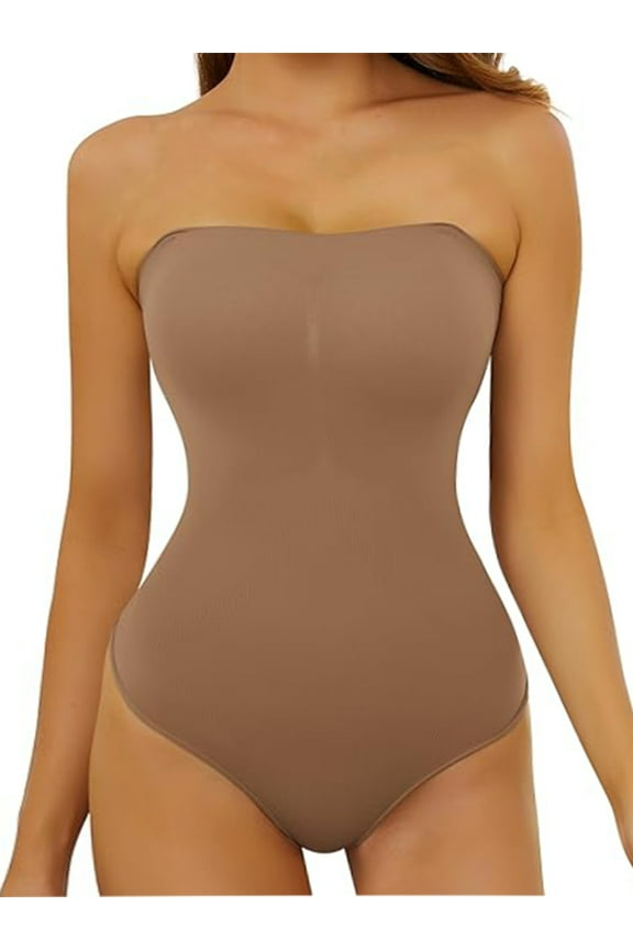 Women's Sexy Strapless Bodysuit One Piece Seamless Ribbed Triangle Off Shoulder Shapewear Tops Leotard
