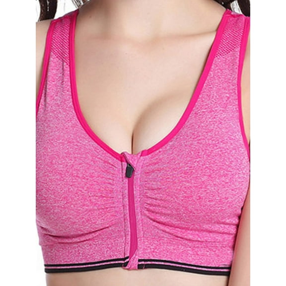 SAYFUT Women's Shirred Front Zipper Closure Sports Bra High Impact Support Mesh Racerback Workout Bras with Removable Pads