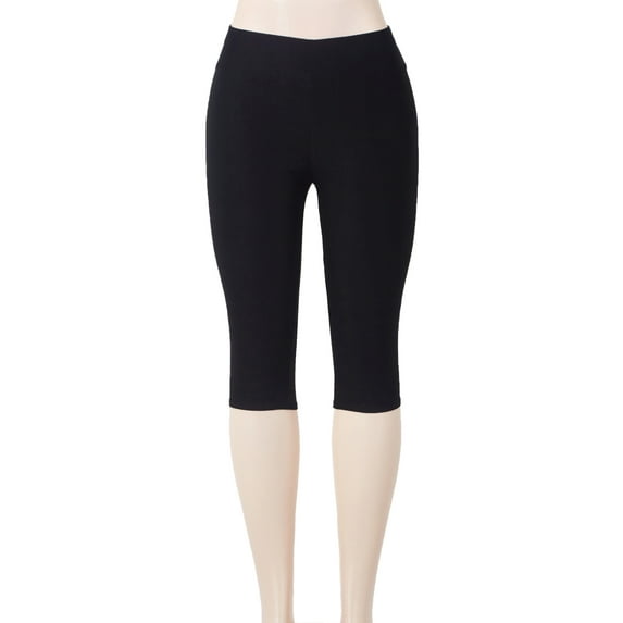 SAYFUT Women's Solid Color Capri Leggings High Waist Seamless Stretchy Tights Pants Black Size S-3XL
