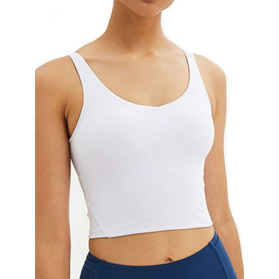 SAYFUT Women's Sports Bras, Comfy Padded Gym Workout Longline Crop Top Sleeveless Shirt Camisole Built-in Bra