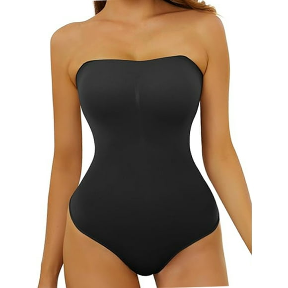 Women's Strapless One Piece Bodysuit Tops Sleeveless Solid Body Shaper Under Dress Tummy Control Bodysuit