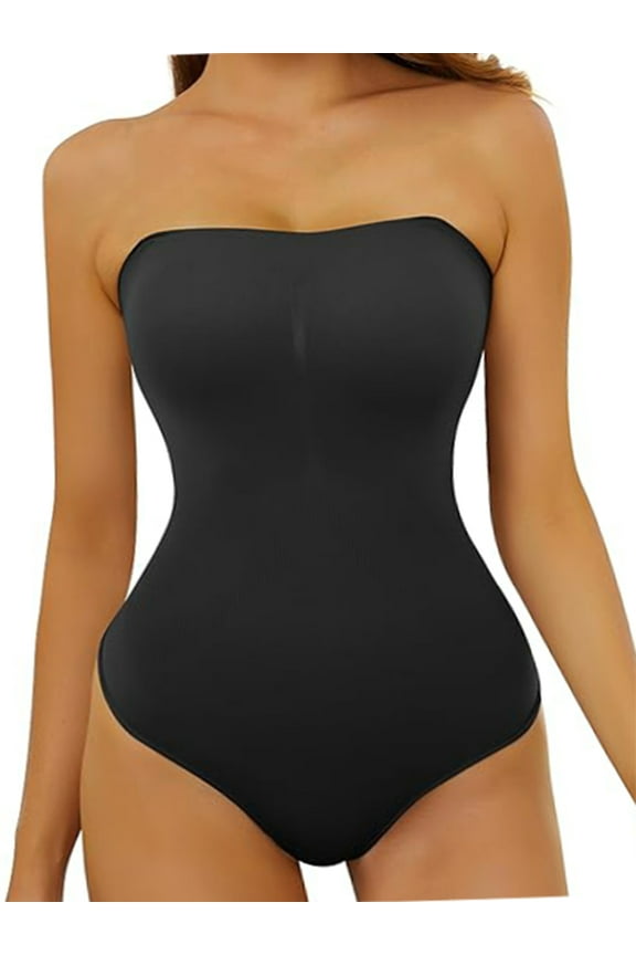 Women's Strapless One Piece Bodysuit Tops Sleeveless Solid Body Shaper Under Dress Tummy Control Bodysuit