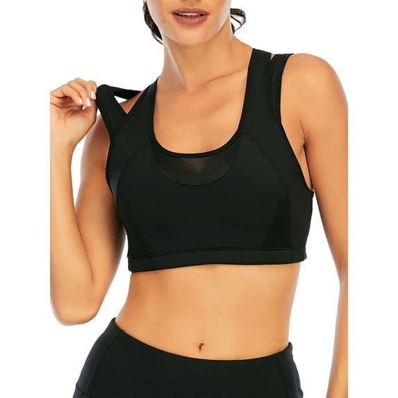 SAYFUT Women's Workout Sports Bra High Impact Support Control Wirefree Wirefree Mesh Racerback Top