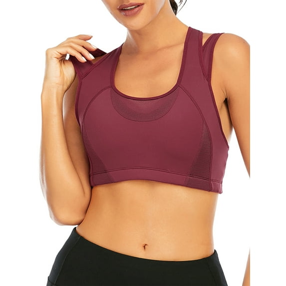 SAYFUT Women's Workout Sports Bra High Impact Support Control Wirefree Wirefree Mesh Racerback Top
