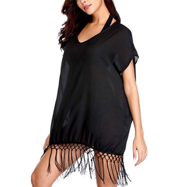 WDD Women's Summer Swimsuit Bikini Beach Cover-Up - Solid Color Cotton Blend, Size L