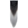 thumbnail image 1 of SAYFUT Womens Girls 26" Straight Full Head Clip in Synthetic Hair Extensions 8 Pieces 18 Clips 145g Dark Brown To Silver Grey, 1 of 3