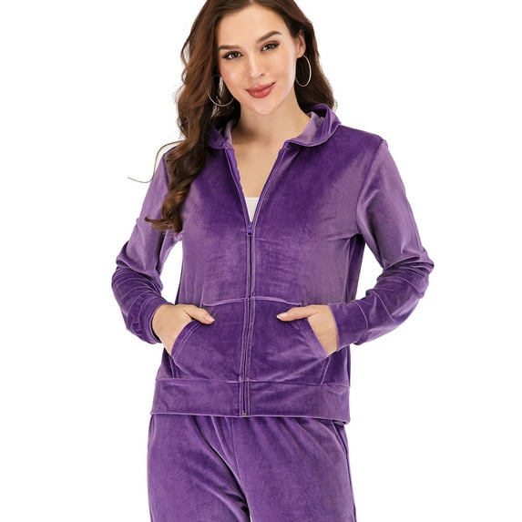 SAYFUT Womens Long Sleeve Zip-up Velour Tracksuit Sports Hoodie Sweatshirts Ultra Soft Velour Yoga Running Activewear with Pockets,Pink/Purple