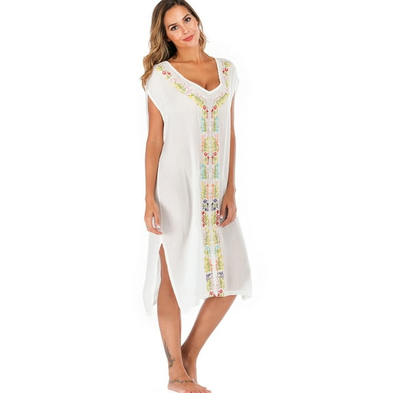 SAYFUT Womens Nightgown Sleepwear Cotton Pajamas Night Shirt Short Sleeve Night Gown Sleep Dress for Women White L