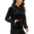 thumbnail image 1 of SAYFUT Womens Track Luxe Velour Hooded Pullover, Long Sleeve Solid Warm Pullover Tops Loose Sweatshirt with Kangaroo Pocket,Plus Size S-2XL/Blue,Black, 1 of 8