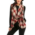 thumbnail image 1 of SAYFUT Womens Turn-Down Collar Sleeveless Vest Plaid Hem Drape Open Front Cardigan Sweater Vest  S-2XL, 1 of 6